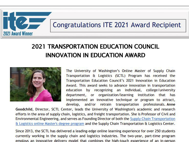 SCTL Wins 2021 Transportation Education Council Innovation in Education Award