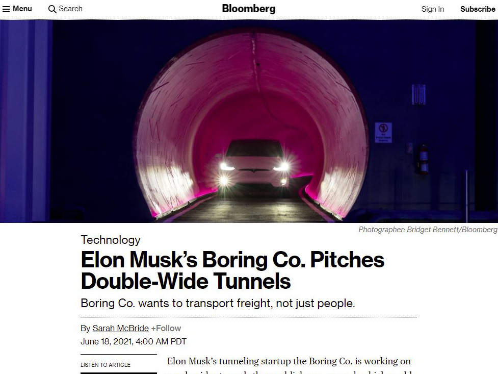 Elon Musk’s Boring Co. Pitches Double-Wide Tunnels