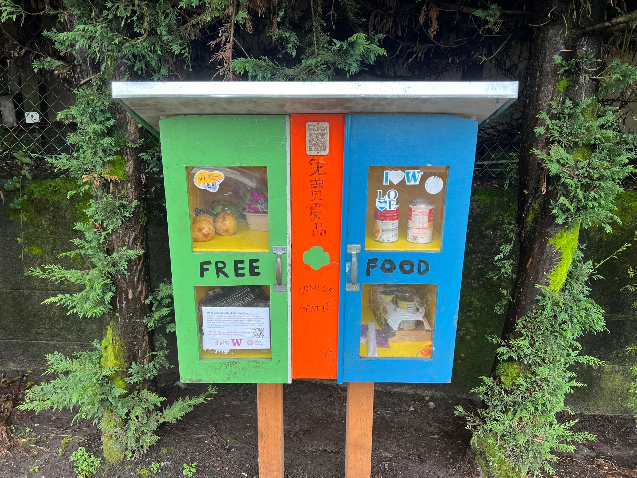 A micropantry stocked with canned goods.